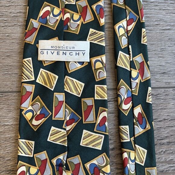Vintage Givenchy Monsieur Silk Patterned Logo Men’s Designer Tie - Picture 4 of 5
